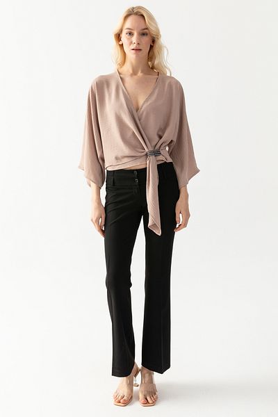 EtkiModa Γυναικείο μπισκότο με διπλό γιακά μισό μανίκι Loose Cut Aerobin Tunic