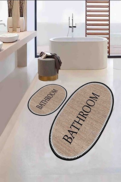 eco concept Non-Slip Washable Bath Mat, Bathroom Writing, Aesthetic, Oval, Jute Looking Mat