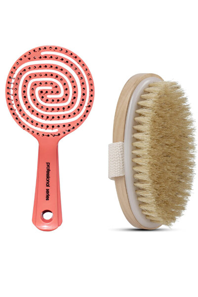 Welta Τρισδιάστατη οβάλ βούρτσα μαλλιών Pink Pro και βούρτσα κυτταρίτιδας από φυσική τρίχα αλόγου