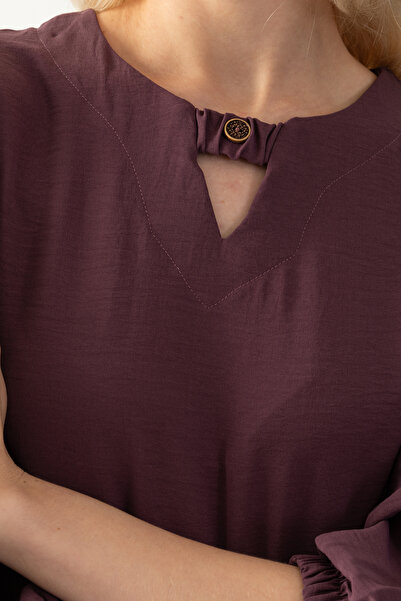 EtkiModa Γυναικείο Dusty Rose με κουμπιά με λεπτομέρεια μανίκια με μισό μανίκι Loose Cut Aerobin Tunic