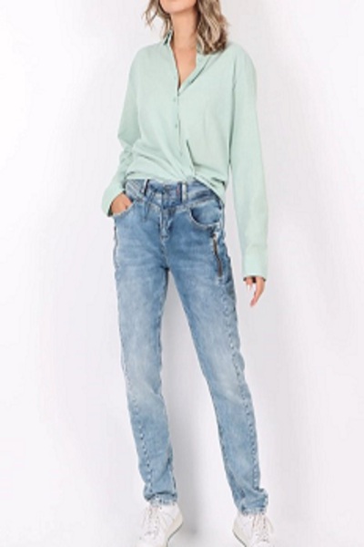 Kadın  Street One   Önden Bağcıklı  Yıkamalı Mavi Denim Kot Pantolon