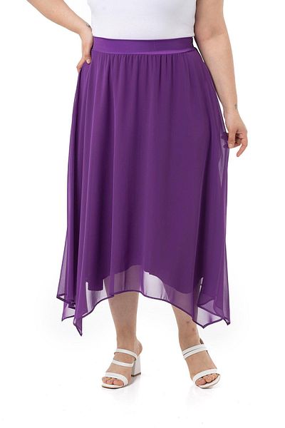 DISENTIS MODEST Plus Size Asymmetrical Cut Lined Purple Chiffon Skirt