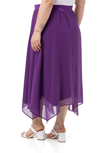 DISENTIS MODEST Plus Size Asymmetrical Cut Lined Purple Chiffon Skirt