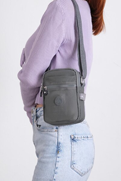 Çanta Trend Geantă pentru telefon Mega Gri, cu 6 compartimente, cu curea reglabilă, cu caracteristică hidrofugă