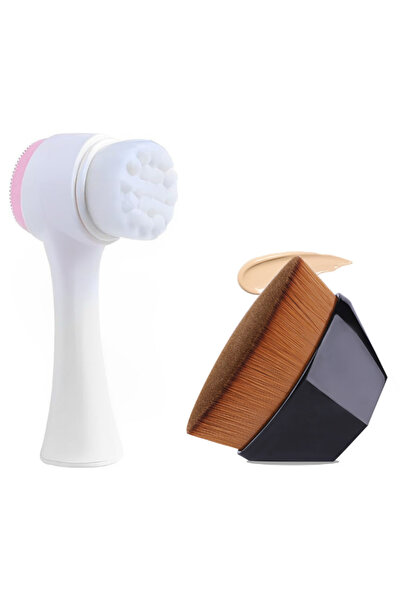 Welta Double Sided Facial Cleansing Massage Brush And Black Hexagon Makeup Fa...