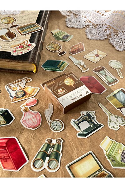 Hume Craft Kutulu Vintage Object Temalı Sticker Seti Bullet Journal Sticker /...