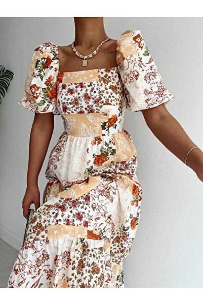 Lusin Γυναικείο φόρεμα με μανίκια μπαλόνι και λεπτομέρεια στην πλάτη, λουλουδ...