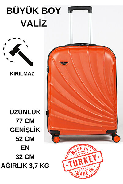 LIGHTINGHM Abs Plastik 4 Tekerlekli Büyük Boy Yerli Üretim Seyahat Çantası Valiz Kırmızı Midye Desen