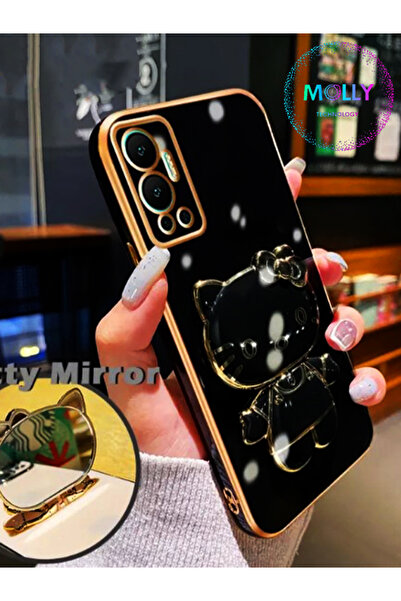 Molly İnfinix Hot 12 İçin Siyah Hello Kitty Standlı Kenarları Gold Detaylı Lü...
