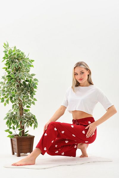 Arvin Pijama Soft Textured Women's Red Heart Printed Marla Pajama Bottoms
