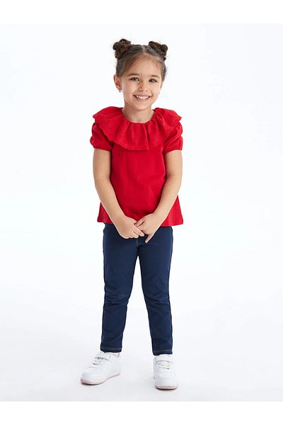 LC Waikiki LCW baby Crew Neck Short Sleeve Embroidery Detailed Baby Girl T-Shirt