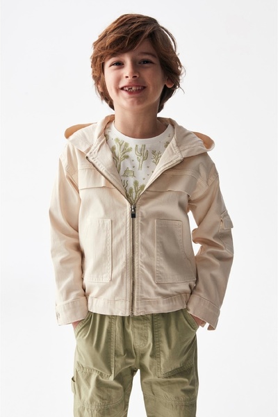nk kids Erkek Çocuk Kapüşonlu Esnek Keten Ceket