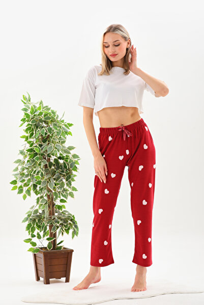 Arvin Pijama Soft Textured Women's Red Heart Printed Marla Pajama Bottoms
