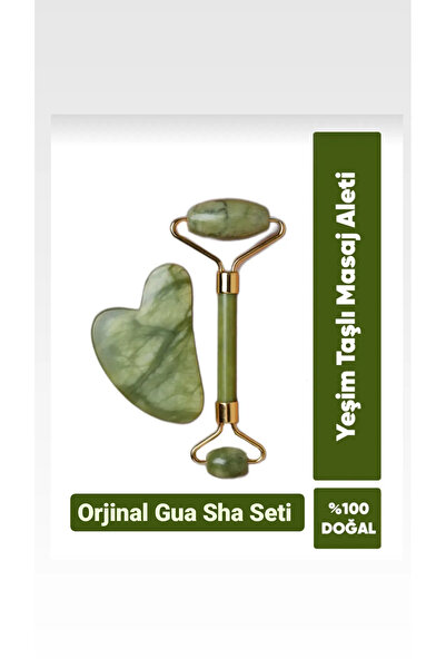 Sabuncu Hacı Yeşim taşı roller ve kalpli Gua sha masaj takımı &yüz masaj Bakı...