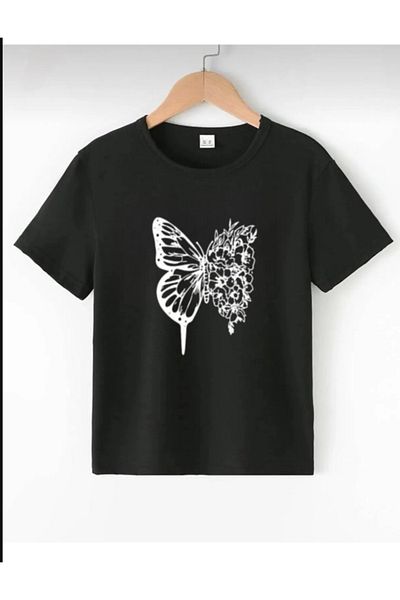 Pelna Tricou Negru Model Trend Copii Bumbac Imprimat Fluture Alb