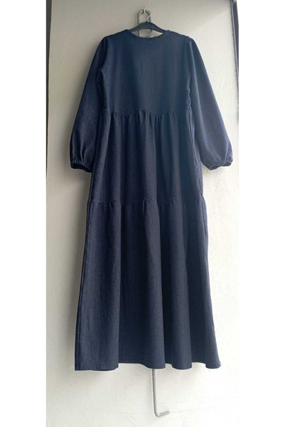shopland Navy Blue Lycra Denim Fabric Women's Dress