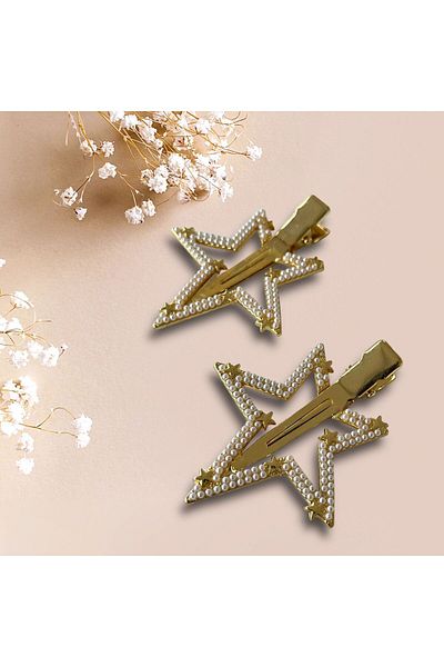 Rachel Star Figured Gold Pearl 2-Piece Clip - Buckle 5.5 cm