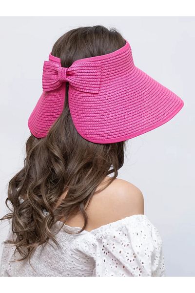 BALIENTE Fuchsia Ribbon Detailed Straw Visor Women's Hat
