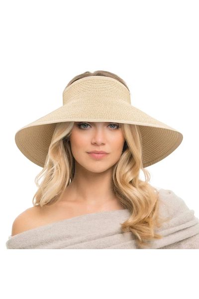 BALIENTE Beige Ribbon Detailed Straw Visor Women's Hat
