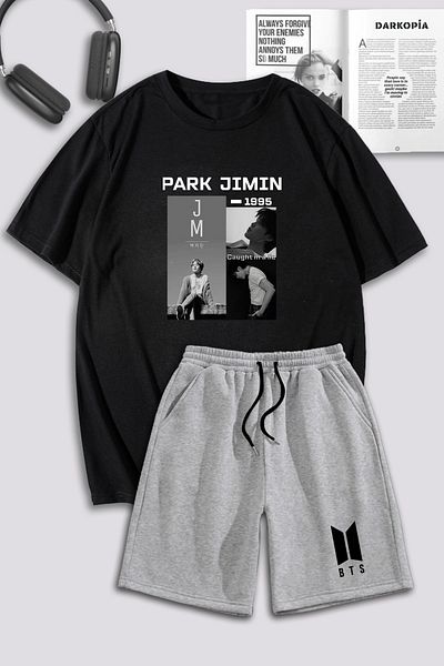 macklin Unisex Γυναικείες ανδρικές φόρμες Park Jimin BTS με τυπωμένο προσαρμοσμένο σχέδιο υπερμεγέθη μπλουζάκι και σορτς