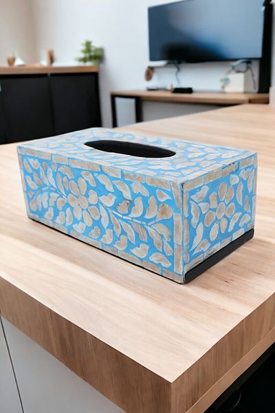 oceanpoint Rectangular Napkin Holder Blue Natural Pearlescent Countertop Tableware Kitchen Presentation Decorative Organizer 23cm