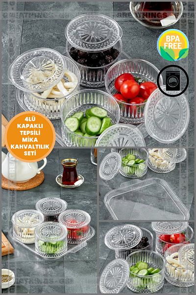Greathings 4-Piece Acrylic with Transparent Lid, Tray, Breakfast Set and Storage Container (Not Glass)