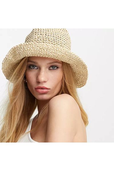 FELLMENS Beige Knitted Straw Bucket Women's Hat