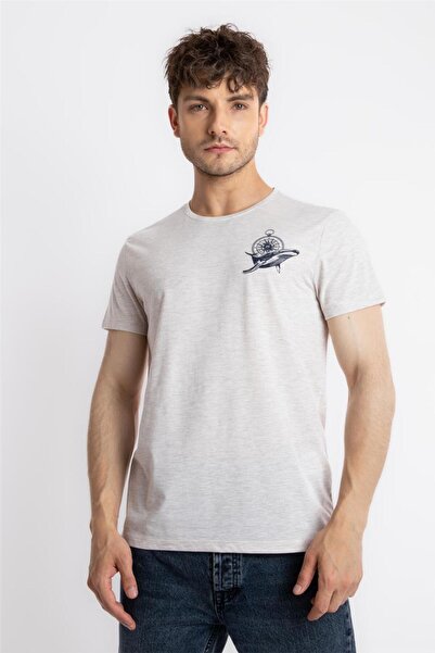 ADAM BOXES Printed O-collar T-shirt Marino - Brown Melange