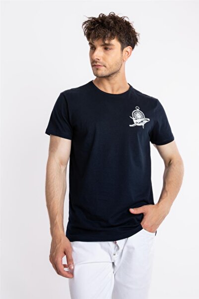 ADAM BOXES Printed O-collar T-shirt Marino - Navy Blue