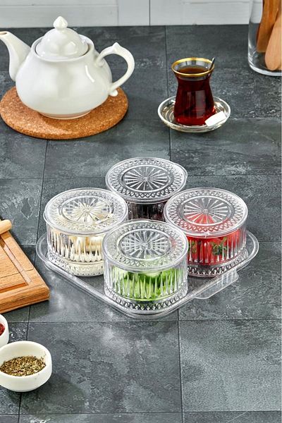 Greathings 4-Piece Acrylic with Transparent Lid, Tray, Breakfast Set and Storage Container (Not Glass)