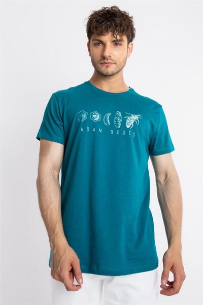 ADAM BOXES Printed O-collar T-shirt Apiso - Lake Green
