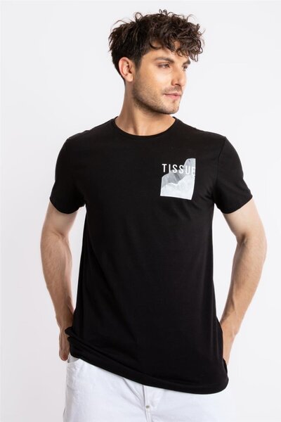 ADAM BOXES Printed O-collar T-shirt Tissue - Black