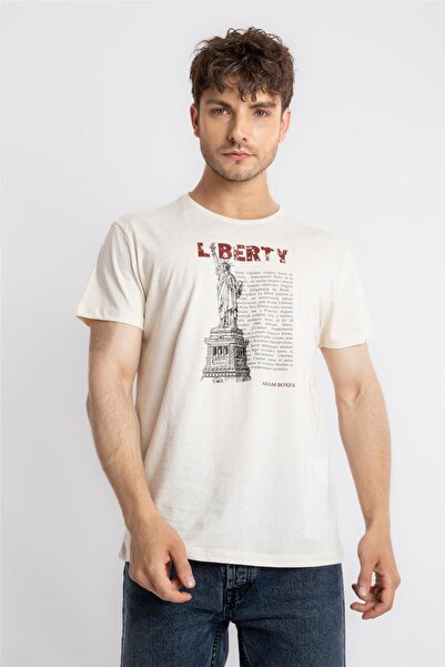 ADAM BOXES Printed O-collar T-shirt Libestatuas - Raw Cotton