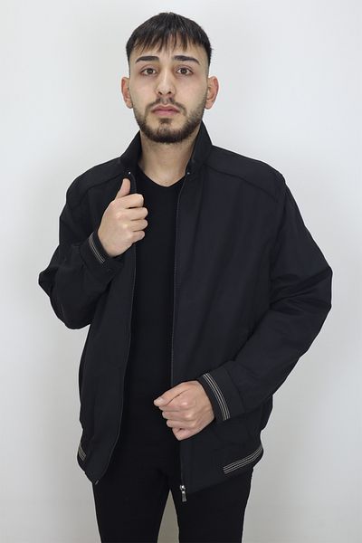 Marco Muratti Fistan Store Men's Black High Collar Sports Cut Comfortable Fit Zipper Closure Summer Linen Coat