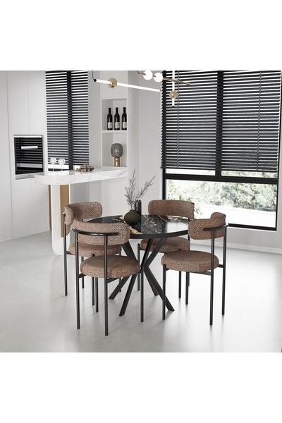 usta mekan Yuvarlak Mutfak Salon Cafe Restoran Masa Sandalye Takımı 4+1