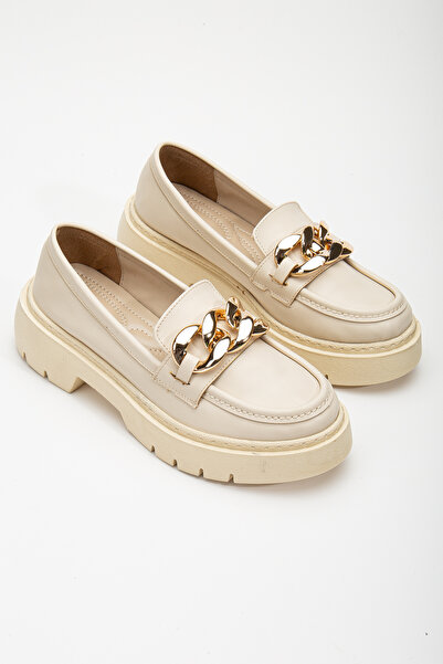 DENORA حذاء باليه لوفر من الجلد باللون البيج الكريمي غير اللامع ونعل سميك بإب...