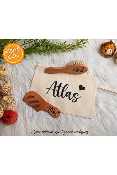 Babyorkids Isme Özel Doğal Keçi Kılı Bebek Saç Fırçası Doğal Ahşap Tarak Ve Ç...