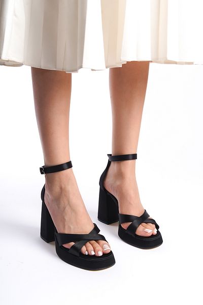 BAKGİY Black Satin Women's Cross Platform Heeled Shoes Bg1115-119-0002