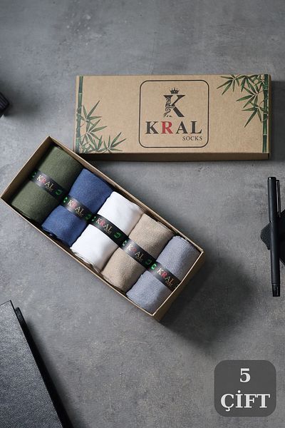 KRAL SOCKS Бамбукови мъжки чорапи Classic Socket Plain Дълги летни безшевни първокласен комплект от 5 части
