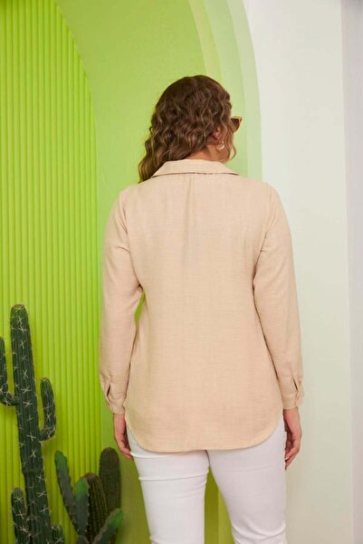 RMG Yaka Lazer Kesimli Nakışlı Büyük Beden  Gömlek