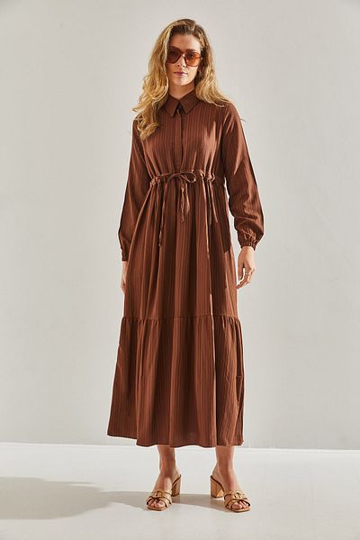 Bianco Lucci Modest Μακρύ φόρεμα Hijab Flared - Συγκεντρωμένη μέση, Μυελός γιακάς60181034