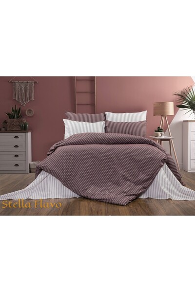 StellaFlavo طقم غطاء لحاف عضوي مطلي بخيوط لشخص واحد (ملاءة سرير مطاطية و2 كيس...