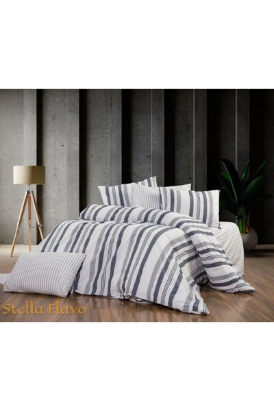 StellaFlavo طقم غطاء لحاف عضوي مطلي بخيوط لشخص واحد (ملاءة سرير مطاطية و2 كيس...