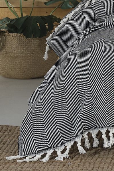 Lux Touch Lily Black Double Pique 200 X 220 cm Bed Sofa Cover Cotton Woven Tufted