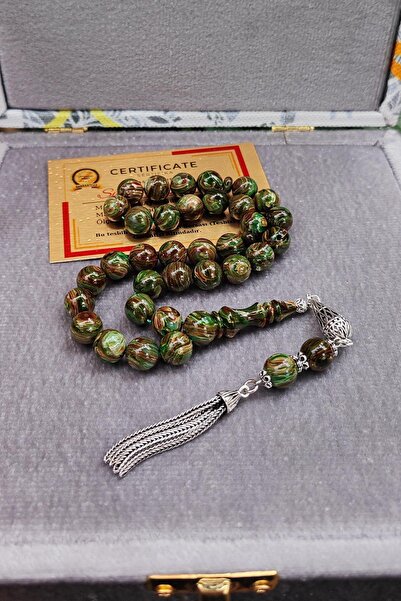 Tesbix 8X12 mm Gümüş Püsküllü Sündülüs Tesbih - Sandoloz Baga - Çekoslavak Te...