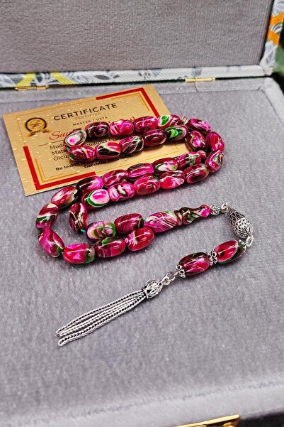 Tesbix 8X12 mm Gümüş Püsküllü Sündülüs Tesbih - Sandoloz Baga - Çekoslavak Te...