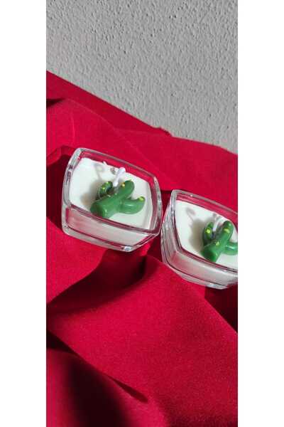 MUM 2Lİ  KARE CAM KASE KAKTÜSLÜ MUM SOYA WAX.ÇAP 6CM KOKULU (VANİLYA)