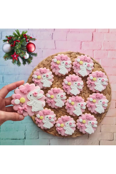 Tatlı Armağanlar Balon Tutan Sevimli Tavşan Butik Kurabiye - 20 Adet