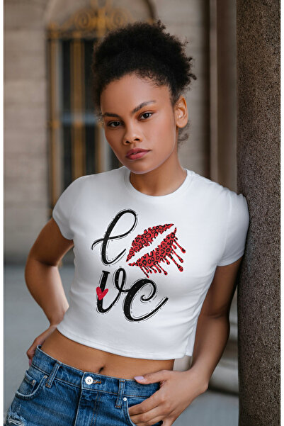 Fuddy Moda Білий кроп-топ з написом «Love», жіночий кроп-топ з принтом у вигл...