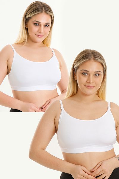 MS HAMİLE İÇ GİYİM Set de 2 maiouri pentru alăptare - HG0065 alb-alb
